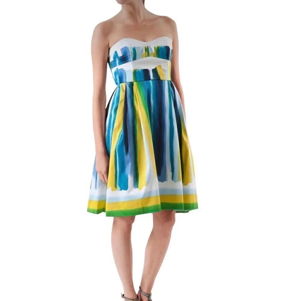 Calvin Klein Brushstroke Stripe Strapless Dress Size 8 Colorful, Artsy, Coastal